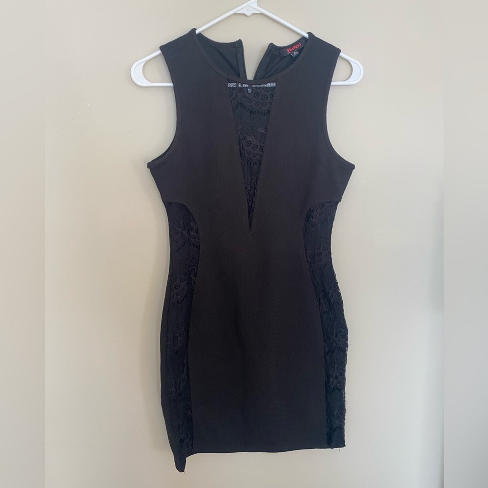 Black lace inset bodycon mesh dress